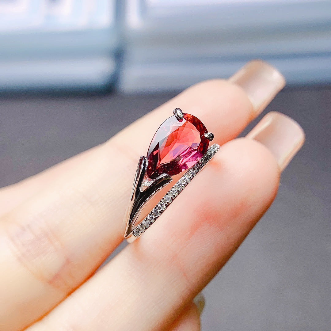 S925 Silver Inlaid Natural Tourmaline Ring