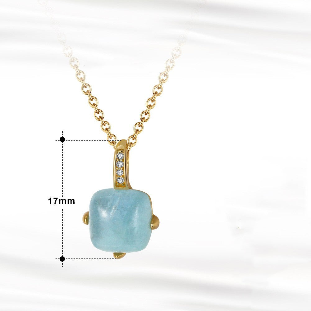 S925 Sterling Silver Necklace Natural Aquamarine