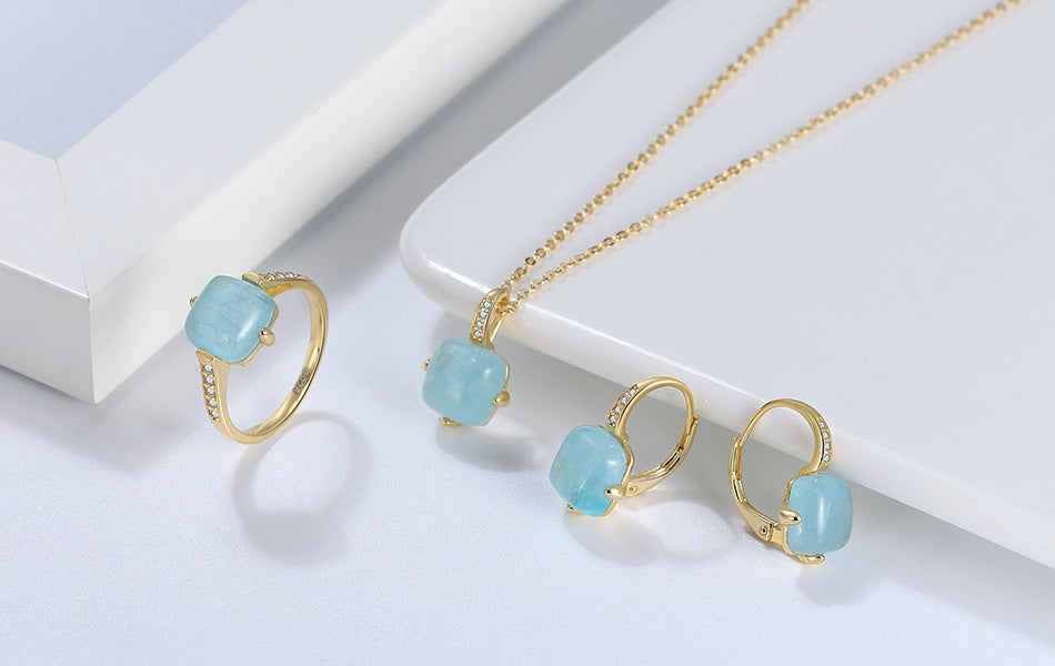 S925 Sterling Silver Necklace Natural Aquamarine