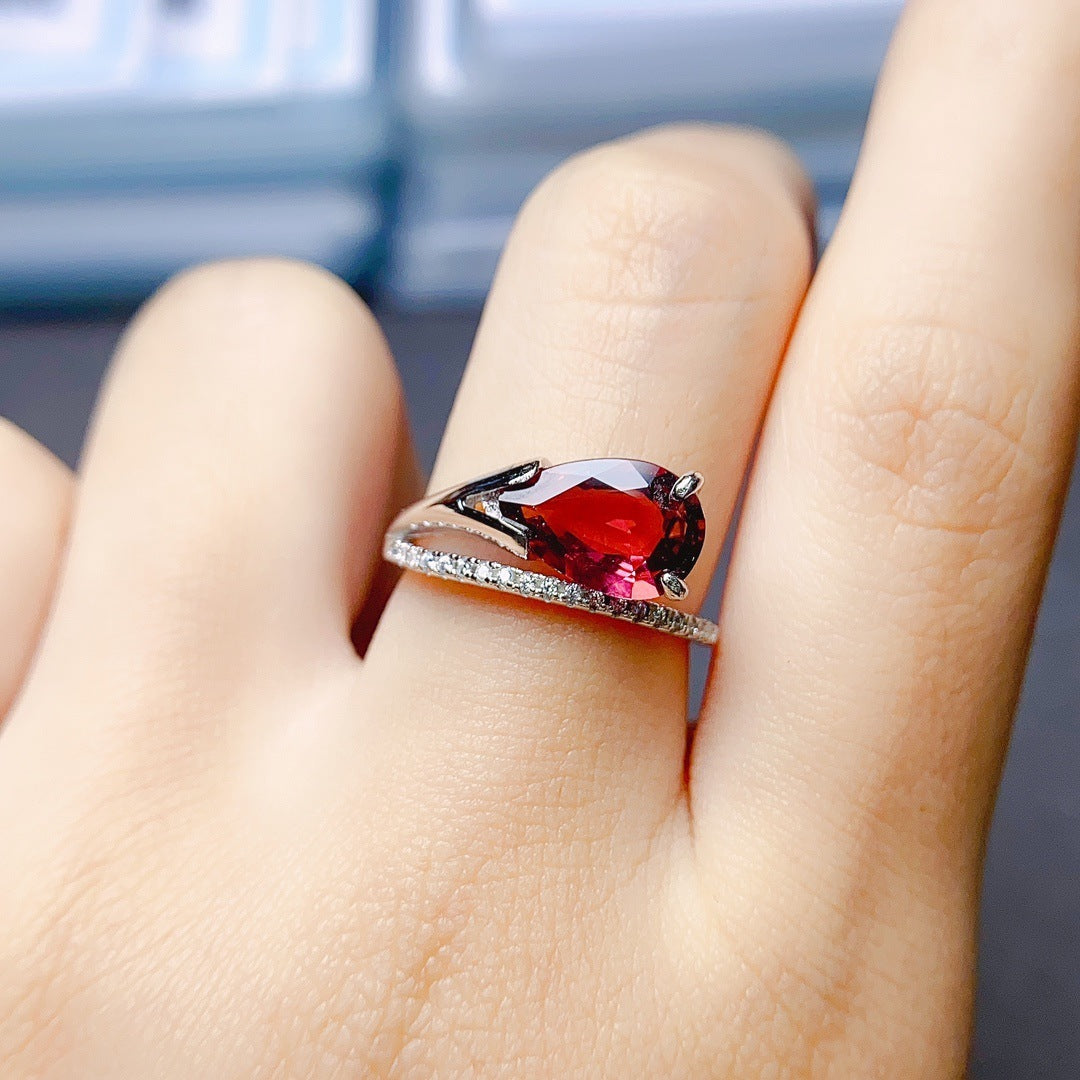 S925 Silver Inlaid Natural Tourmaline Ring