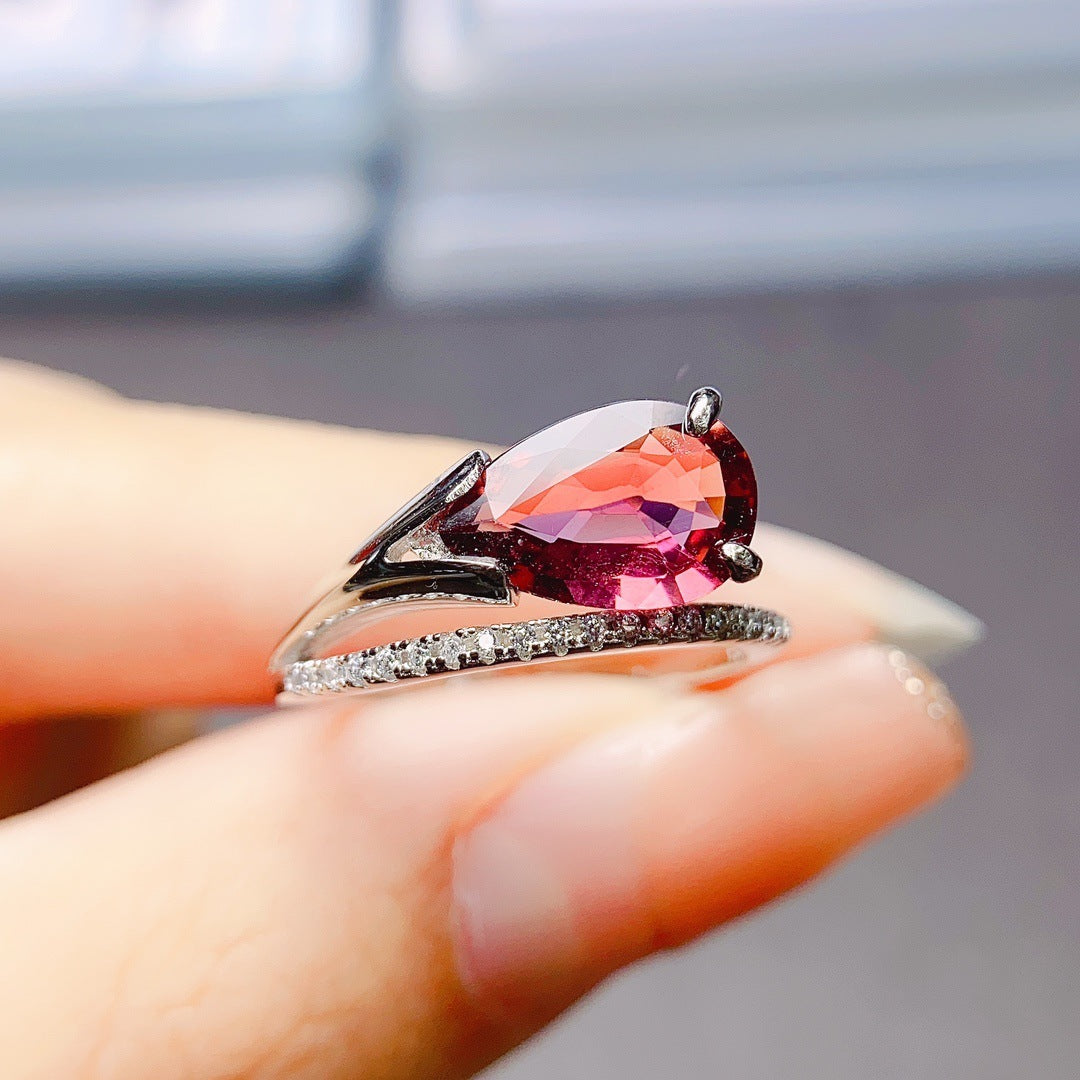 S925 Silver Inlaid Natural Tourmaline Ring