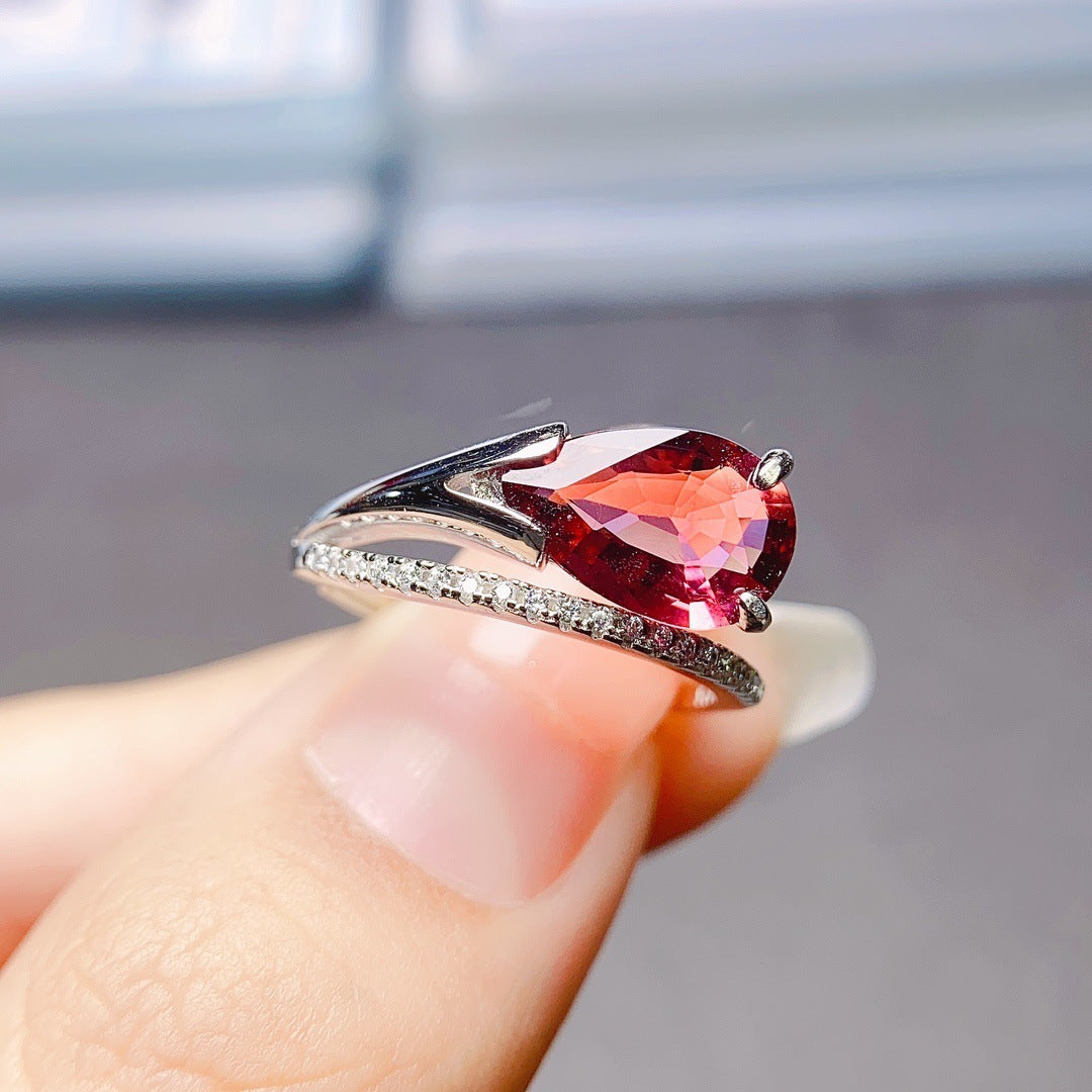 S925 Silver Inlaid Natural Tourmaline Ring