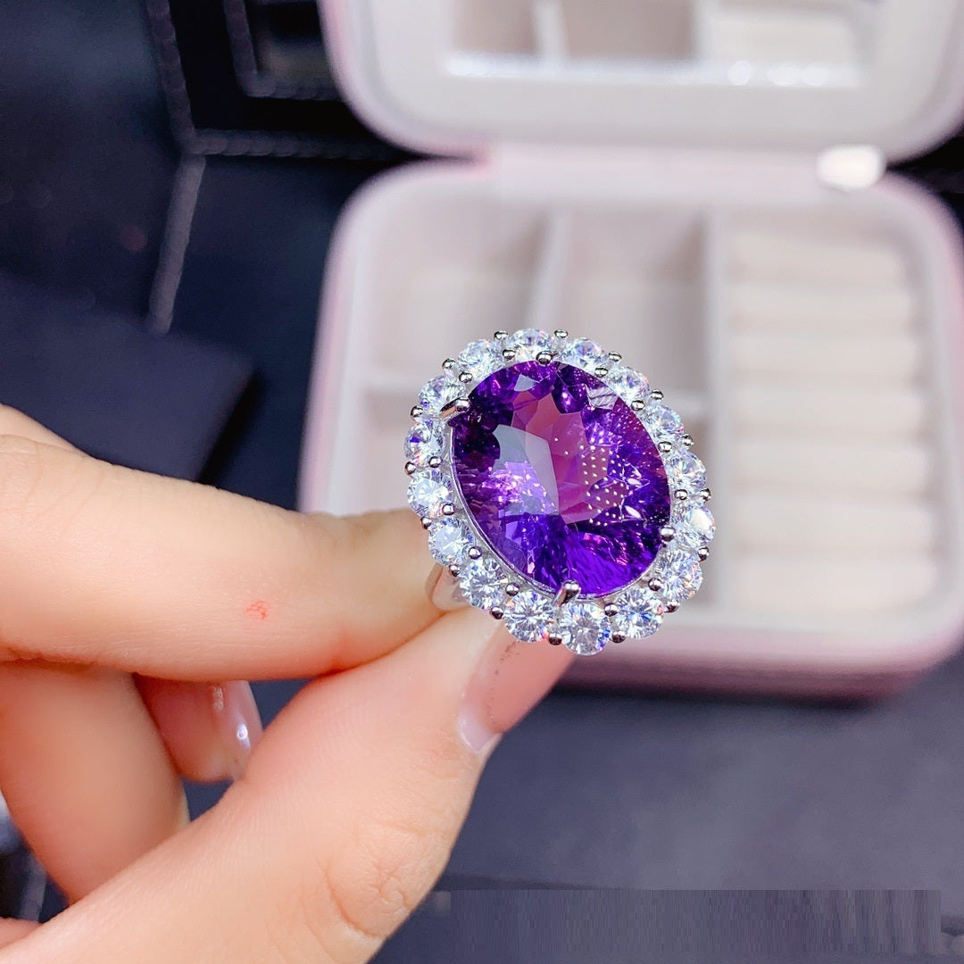 Natural Amethyst Ring S925 Silver Main Stone