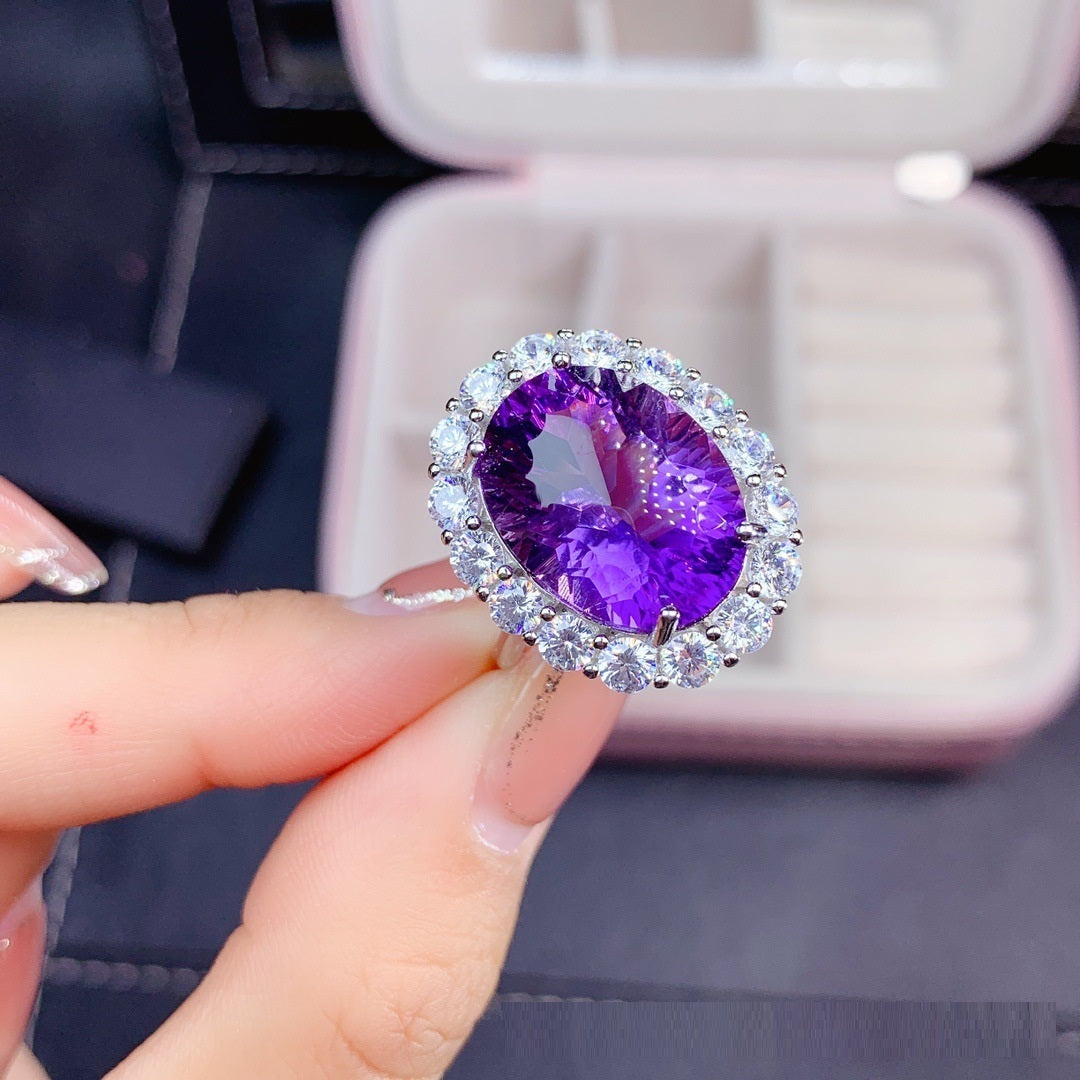 Natural Amethyst Ring S925 Silver Main Stone
