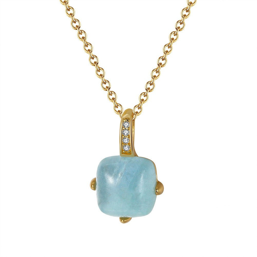 S925 Sterling Silver Necklace Natural Aquamarine