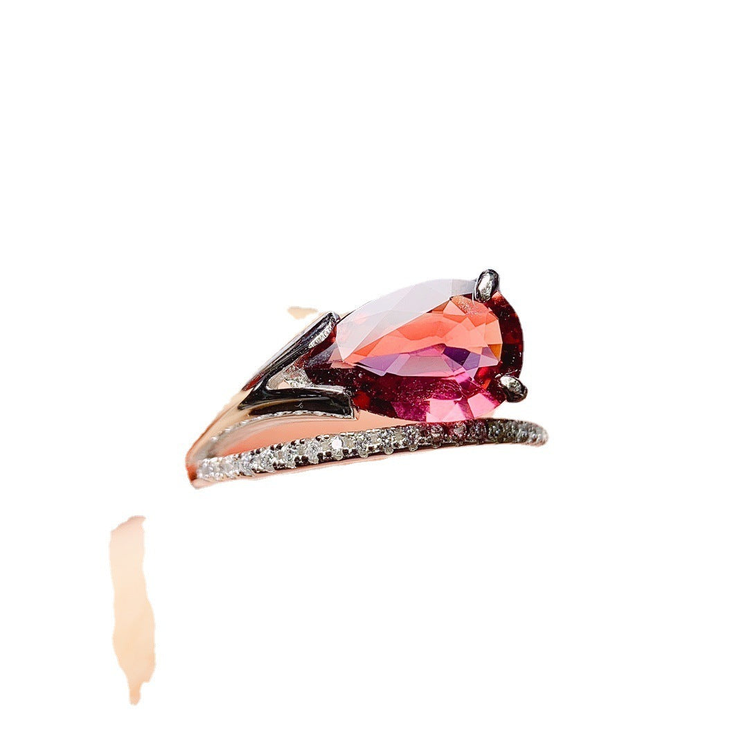 S925 Silver Inlaid Natural Tourmaline Ring